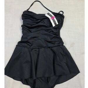 InstantFigure Black Skirted One-Piece Swimsuit Shapewear Swim Dress 13556P Sz 6